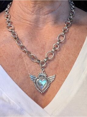 Silver Heart Wing Pendant Necklace Jewelry